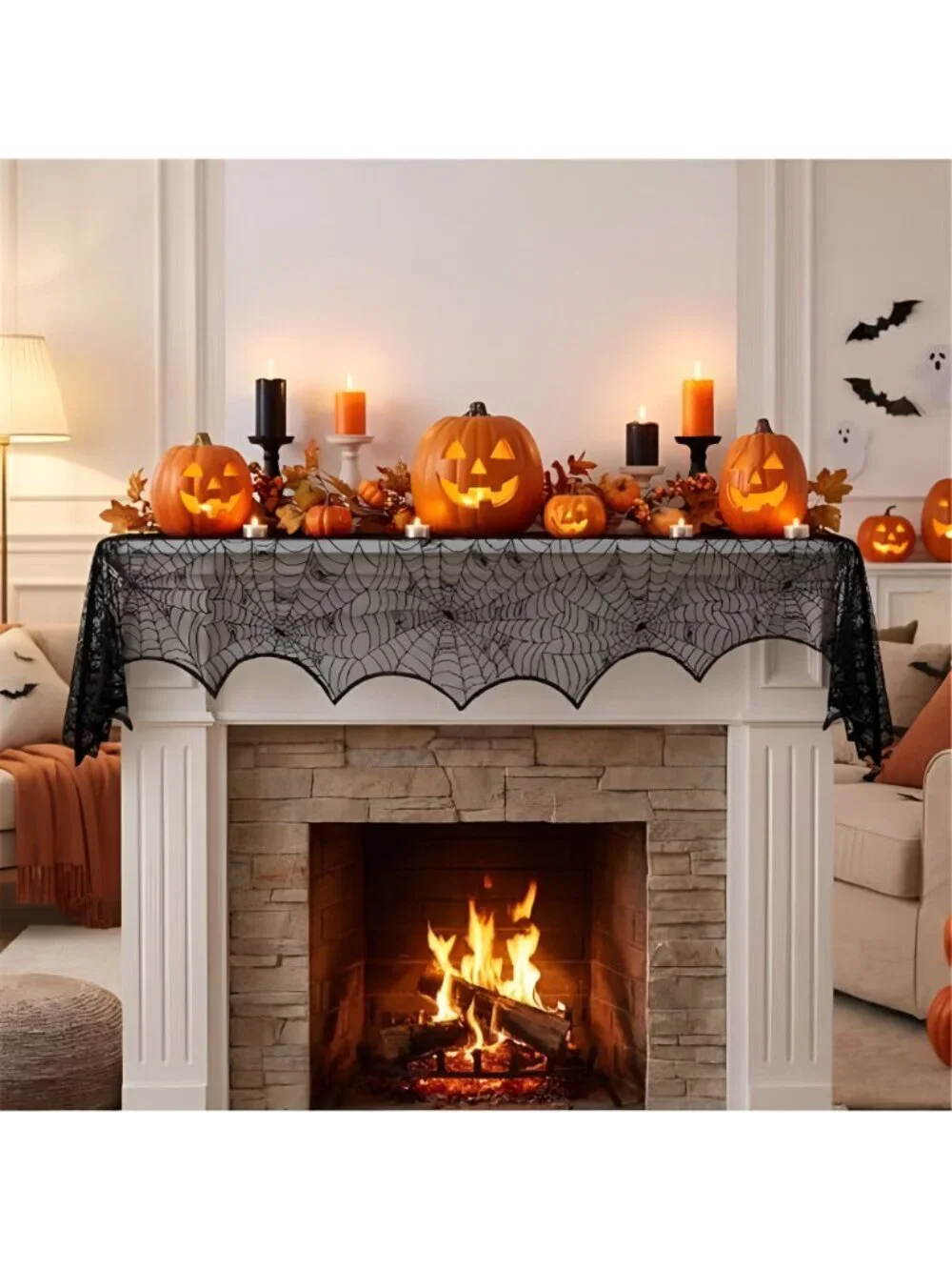 36 Pack Halloween Decorations Set, Black Lace Spiderweb Round Tablecloth,